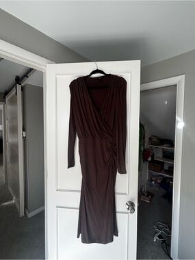 Banana Republic Brown Long-Sleeve Ruched Wrap Dress